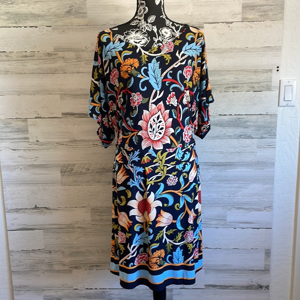 BCBGMaxAzria Floral Midi Dress in Black, Blue, Red, Yellow